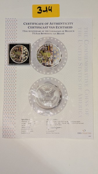 Een medaille ter ere van de “75e verjaardag van de bevrijding van België” met echtheidscertificaat – kavel bij Auctionline, Anderlecht
