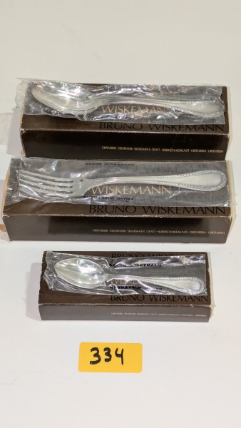 3 dozen met Wiskemann-bestek, model „Laurier“: 11 soeplepels + 11 vorken + 11 koffielepels – kavel bij Auctionline, Anderlecht